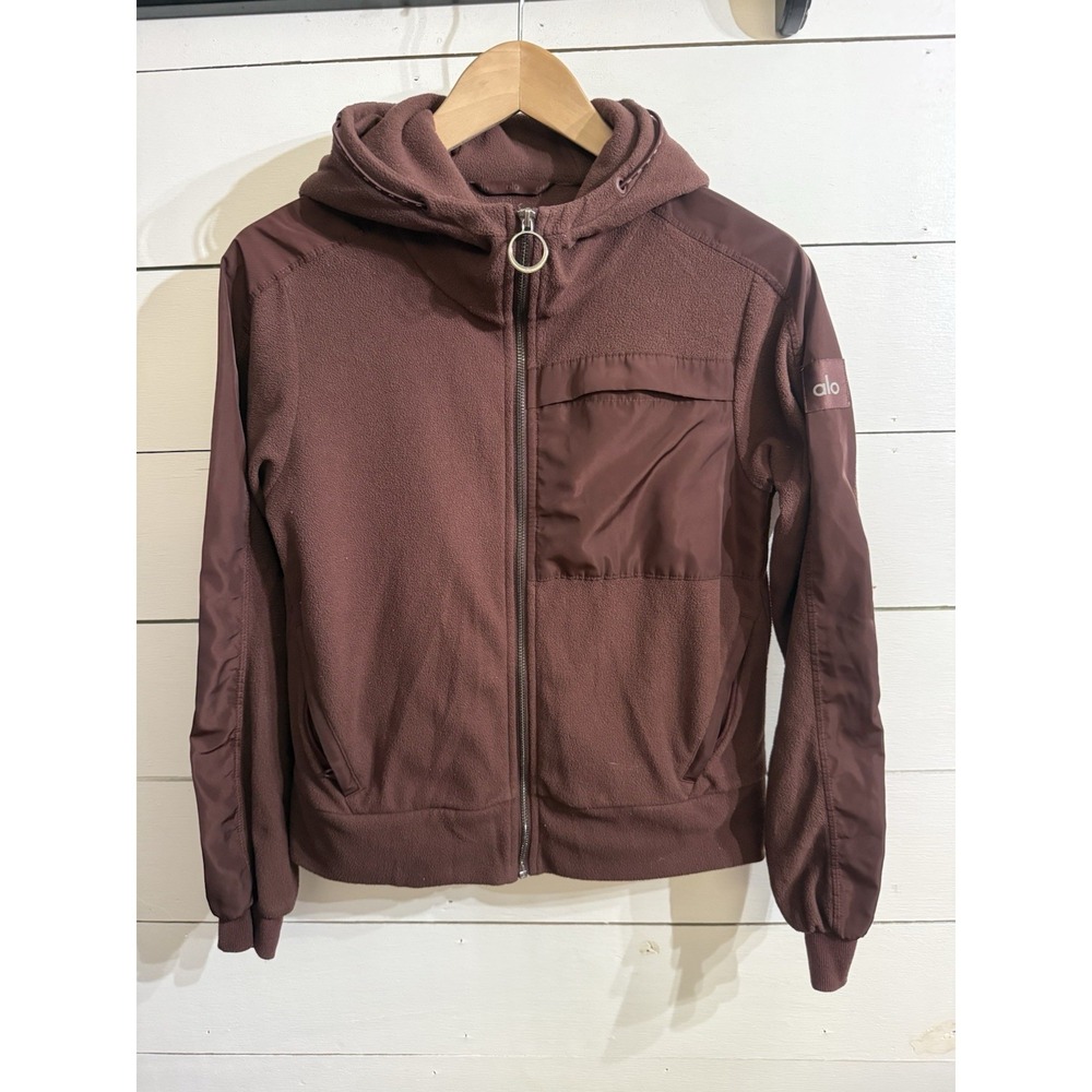 Alo Yoga Halo Fleece Jacket Women's Sz XS Full Zip Cherry Cola Brown Burgundy